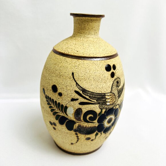 Tonala Mexican Folk Art Pottery Vintage Sandstone Vase Signed Netzi Mexico - Picture 6 of 7